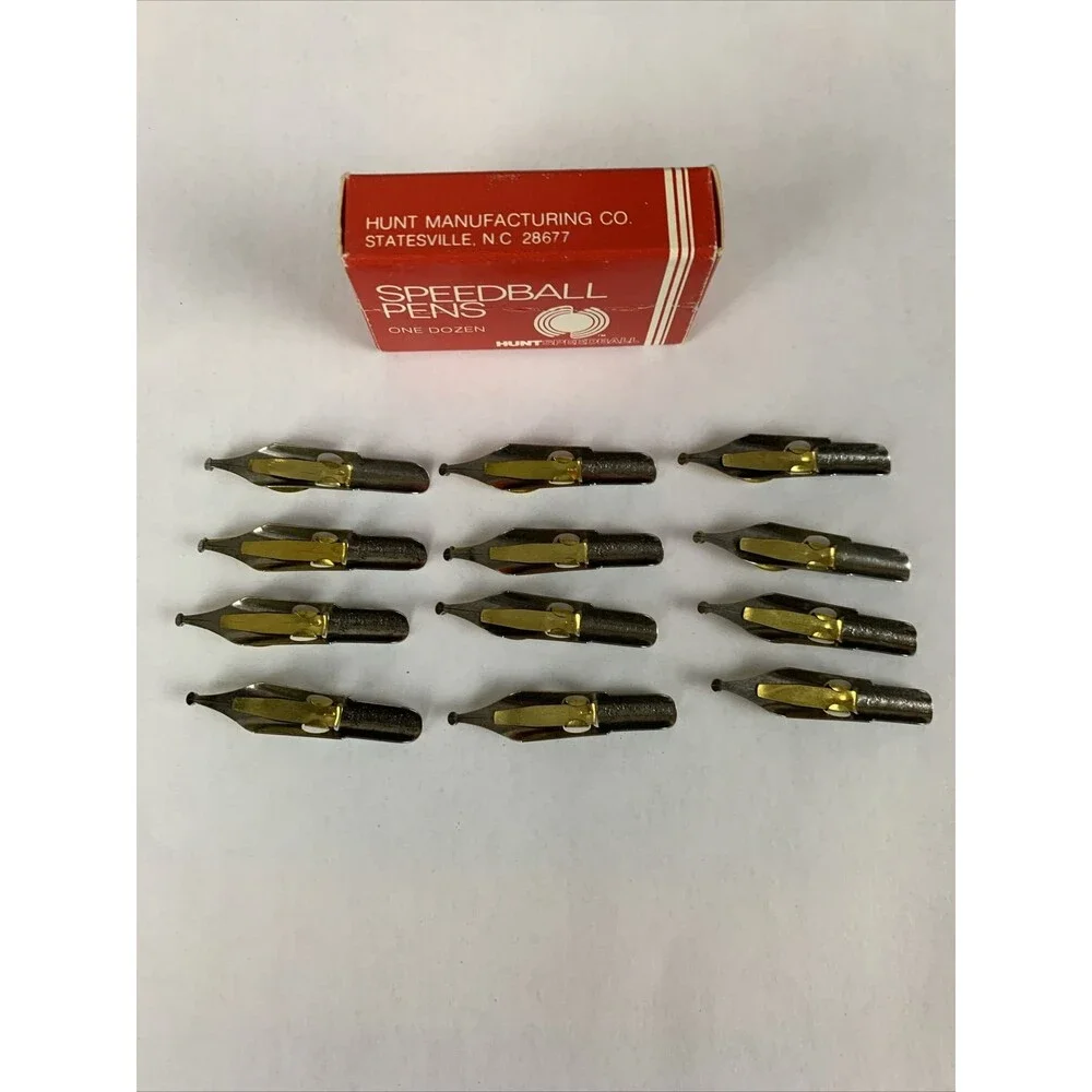 Vintage HUNT SPEEDBALL PENS B-3 Round Calligraphy Pen Ink Nibs Box of 12